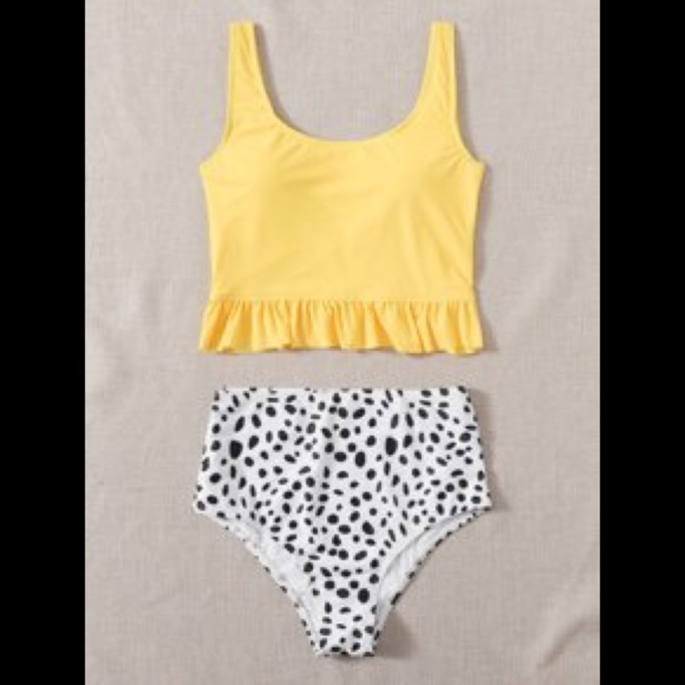 SHEIN Women's Yellow & Dalmatian print 2 piece Bikini